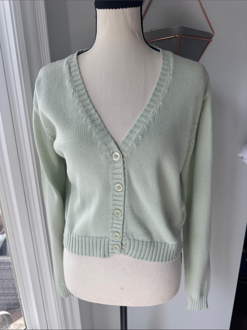 BRANDY MELVILLE Light Green V-Neck Button Front Sweater Cardigan Small Medium